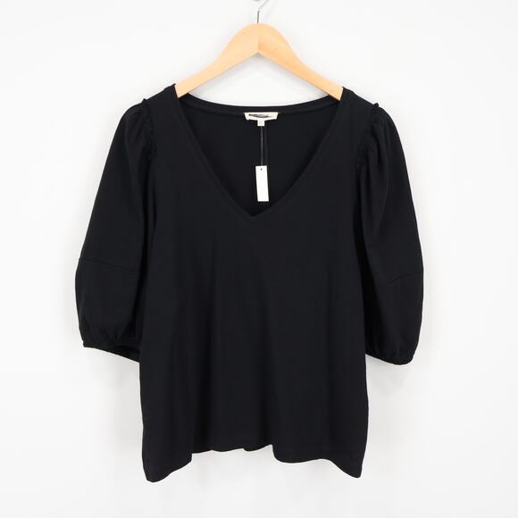Madewell Puff Sleeve V Neck Tee Black Size XL NWT - Picture 2 of 7